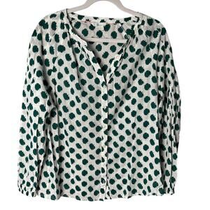 Boden Esme Linen/Cotton Green & White Leaf Button-Down Blouse Size 10